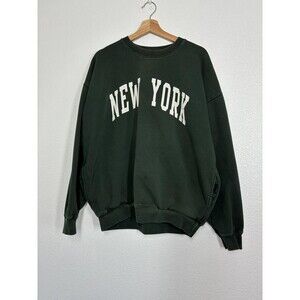 John Galt Sweatshirt Womens One Size Green New York Crewneck Fleece Pockets